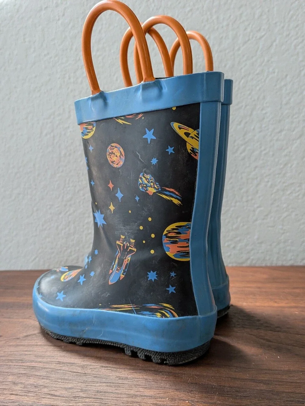 Cat & Jack Blue Galaxy Space Kids Toddlers Rain Boots Size 6